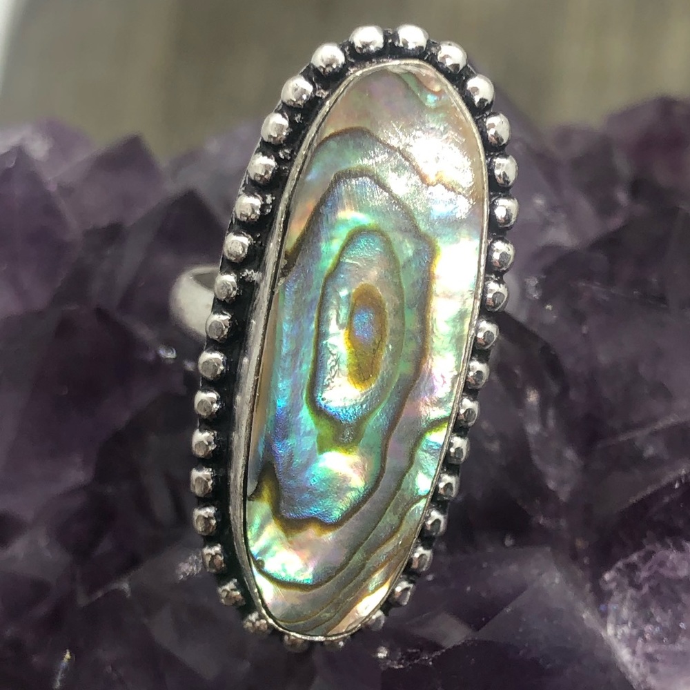 Mother of pearl abalone ring sliver stamped 925